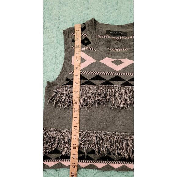 English Factory Sweater Vest  Women's Sz S Gray/Pink With a Front Detail Fringes - Picture 12 of 16